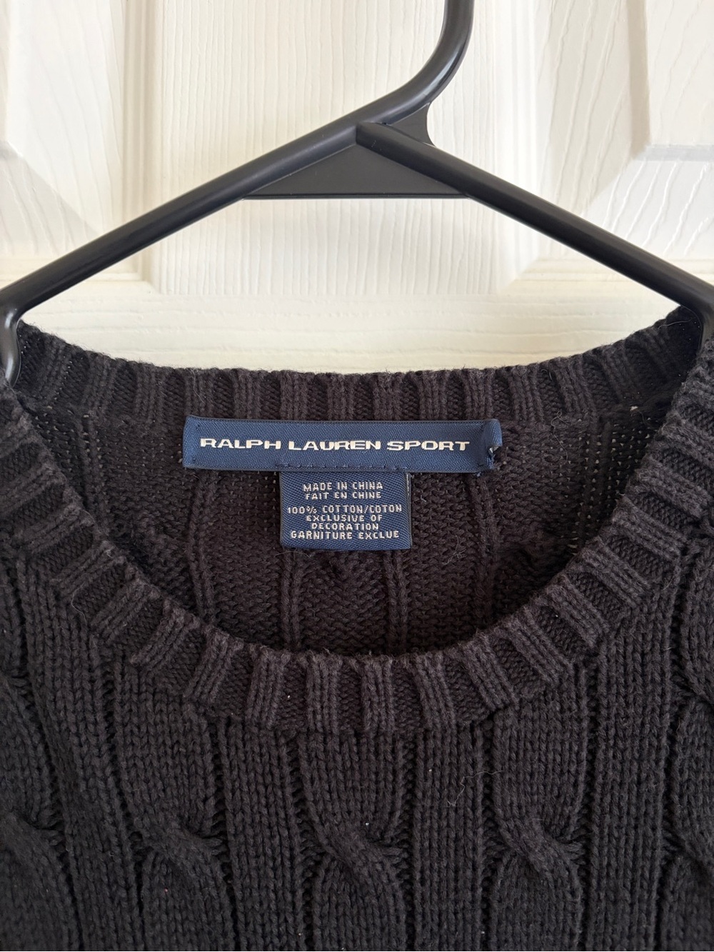 Ralph Lauren black cable-knit crewneck sweater cotton, Large - Picture 7 of 8